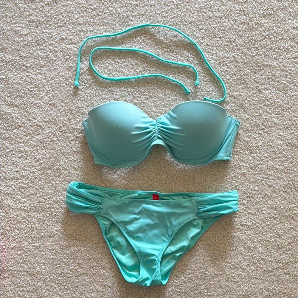 Aqua Strapless Bikini Set